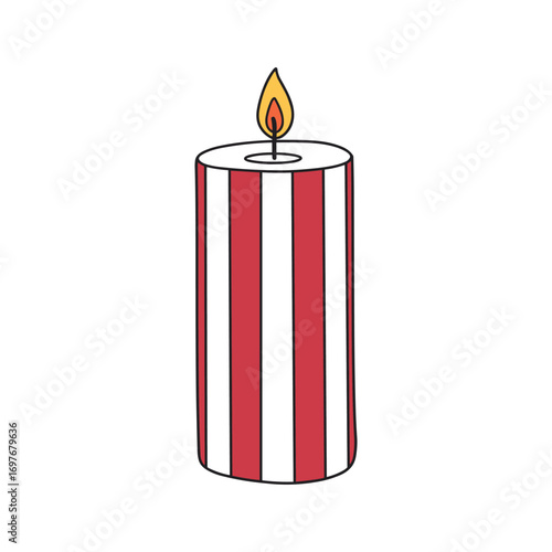 Red and white striped candle with flame – stock vector flat illustration