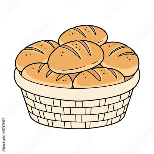Basket of freshly baked bread rolls – stock vector flat illustration