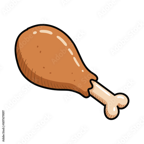 Cartoon chicken drumstick illustration with bone – stock vector flat illustration