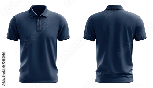 Navy blue polo shirt, front and back views