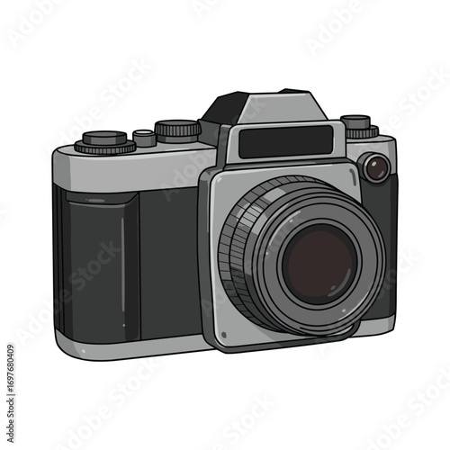 Vintage film camera with large lens and classic design – stock vector flat illustration