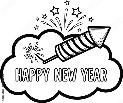 Festive happy new year celebration with fireworks illustration for holiday greetings and seasonal designs with a celebratory mood and cheerful atmosphere