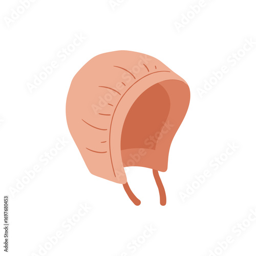 Peach baby bonnet with chin straps – stock vector flat illustration