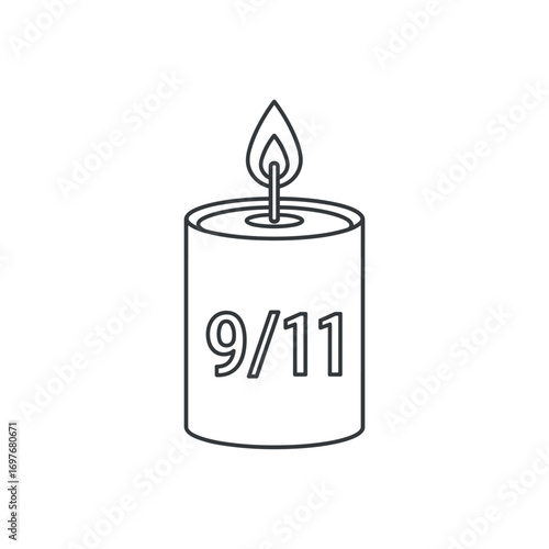 9/11 memorial candle icon with flame for remembrance and tribute – stock vector flat illustration