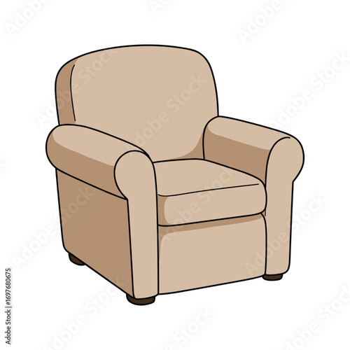 Beige armchair with rounded design and cushioned seat – stock vector flat illustration