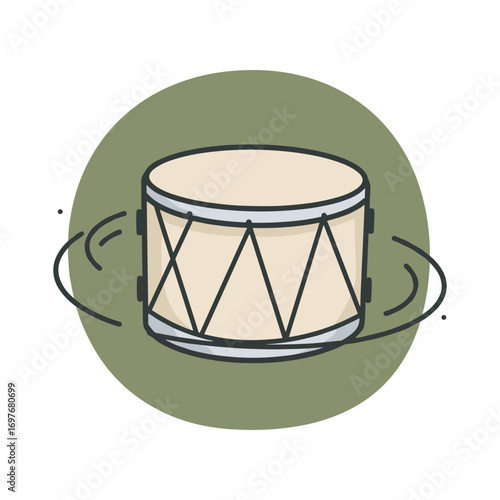 Illustration of a simple bass drum with motion lines on green background – stock vector flat illustration