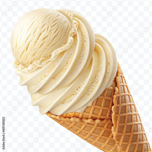 realistic delicious scoop of  vanilla ice cream in in different color style isolated on transparent background