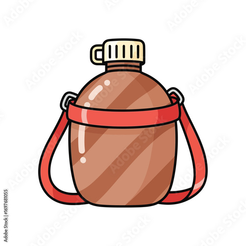 vector illustration of a military canteen with a red strap for representing a soldier's gear on Veterans Day.