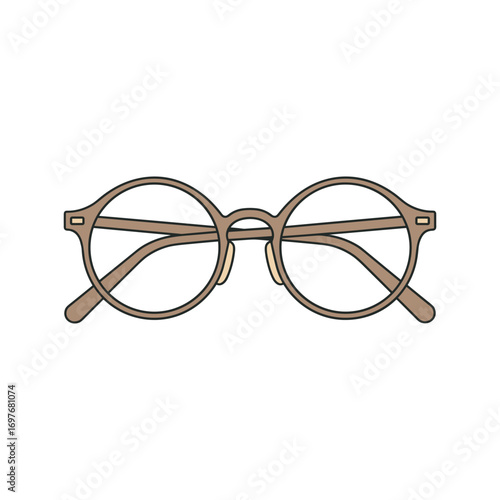 Stylish round eyeglasses with brown frame and clear lenses – stock vector flat illustration