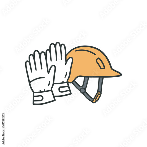 Safety gear: construction helmet and gloves illustration – stock vector flat illustration