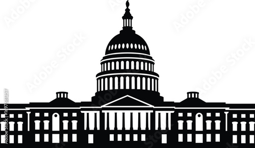 United States Capitol silhouette, Washington DC landmark, government architecture illustration, historic political building, USA iconic monument vector