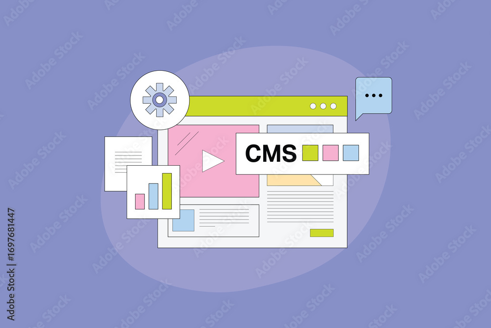 Fototapeta premium Managing website and blogs with CMS software, Content management system enabling add, edit and removal of digital content online, Website CMS easy to use and maintenance.
