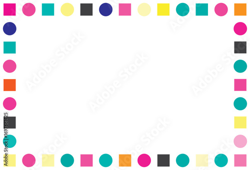 Colorful geometric frame with square and circle on white background, vector illustration