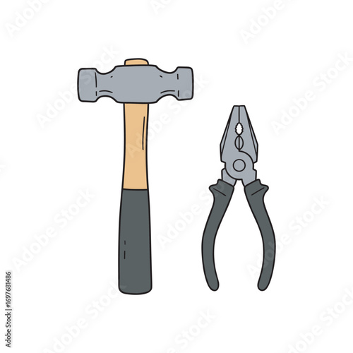 Illustration of hammer and pliers tools in simple cartoon style – stock vector flat illustration