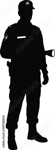 Silhouette of a security guard with a baton person