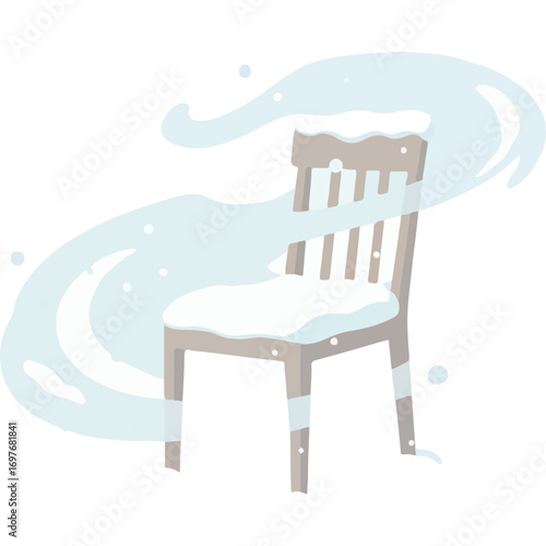 A chair covered in snow: A stock image for use in wellness or slow life designs, posters, or presentations depicting loneliness and silence in winter.