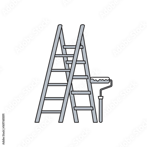 Ladder and paint roller for home improvement projects – stock vector flat illustration