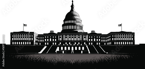 United States Capitol silhouette, Washington DC landmark, government architecture, congress building, historic political monument, USA iconic dome illustration