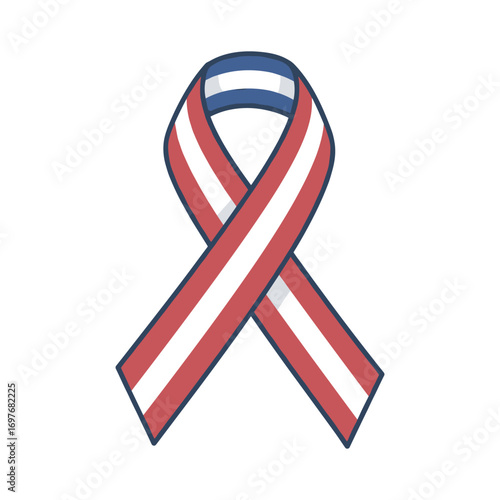 Red and white awareness ribbon illustration symbolizing patriotism and prevention – stock vector flat illustration