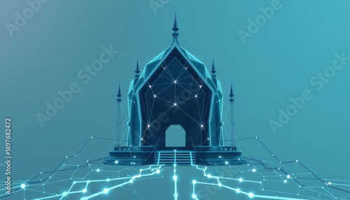 Futuristic Digital Temple with Connecting Lines