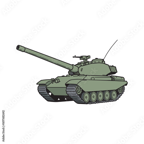 Illustration of military tank with cannon and tracks – stock vector flat illustration