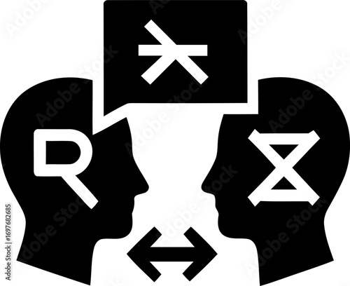 Two heads talking communication idea exchange icon