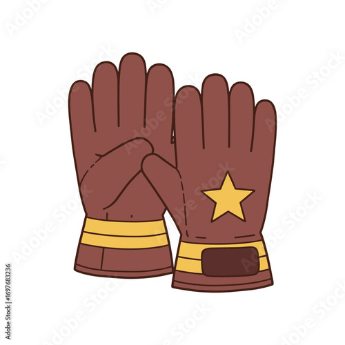 Brown gloves with yellow star design and stripes – stock vector flat illustration
