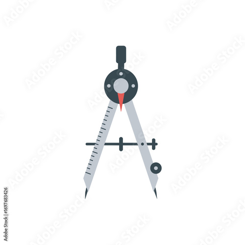 Precision drawing compass tool for geometric and drafting purposes – stock vector flat illustration