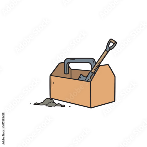 Simple tool box with shovel and clamp – stock vector flat illustration