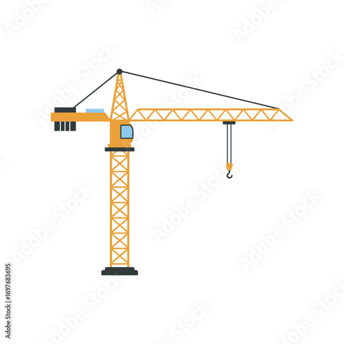 Yellow construction crane with hook illustration – stock vector flat illustration
