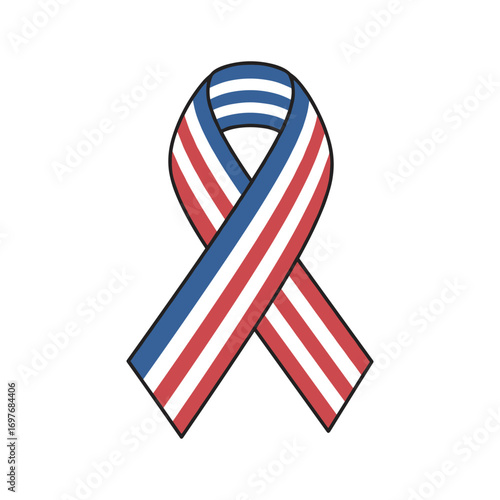 Patriotic ribbon with red, white, and blue stripes for awareness and support – stock vector flat illustration