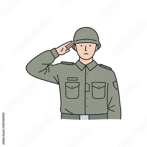 Illustrated young caucasian male soldier saluting in uniform – stock vector flat illustration