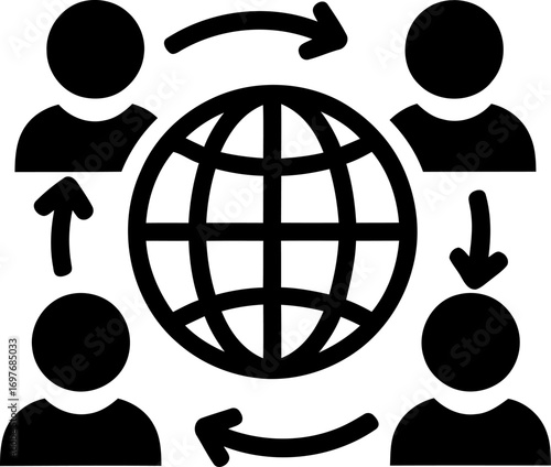 Global connection people around earth globe network arrows icon