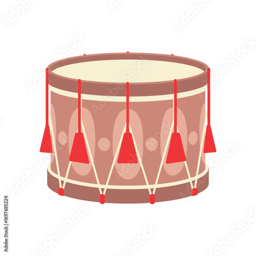 vector illustration of a vintage military parade drum with red details for a Veterans Day celebration or ceremony.