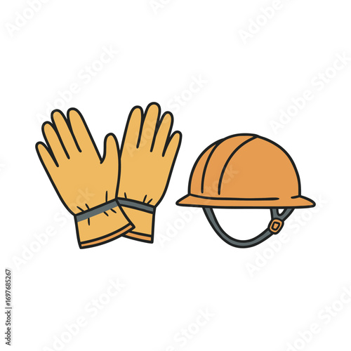 Safety gear illustration: gloves and hard hat for construction – stock vector flat illustration
