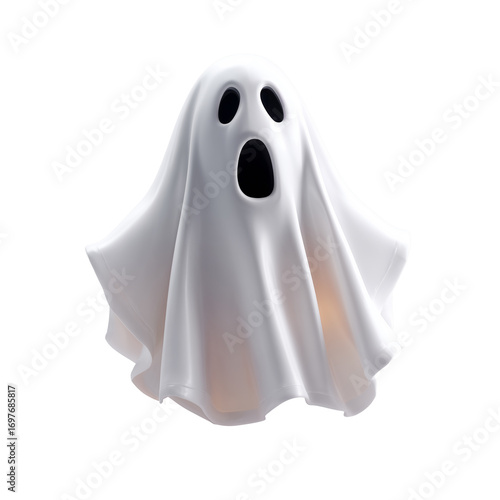 Spooky Halloween Ghost 3d rendering icon illustration PNG. cartoon minimal style cute white ghost on transparent isolated background.