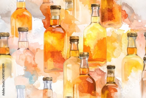 水彩で抽象的に描かれたウイスキーの瓶