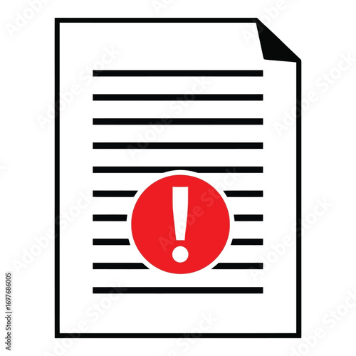 Document with red exclamation mark symbol warning alert and danger notification icon sign vector