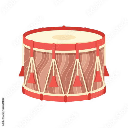 vector illustration of a vintage military parade drum with red details for a Veterans Day celebration or ceremony.