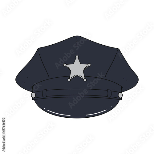 Cartoon policeman hat with star badge – stock vector flat illustration