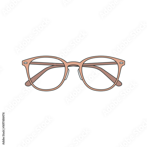 Minimalist brown eyeglasses icon with transparent lenses – stock vector flat illustration