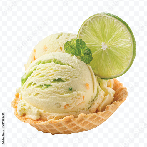 realistic delicious scoop of  vanilla ice cream in in different color style isolated on transparent background