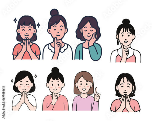 Simple Vector of Three Stylish Young Women Smiling with Joy