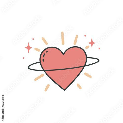 Pink heart with orbit and sparkles – stock vector flat illustration