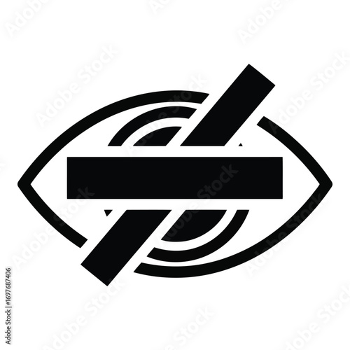 Black icon representing no vision or blindness symbol with eye and bar symbolism vector