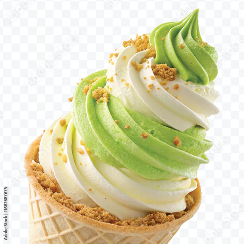 realistic delicious scoop of  vanilla ice cream in in different color style isolated on transparent background