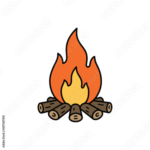 Cartoon campfire with logs and flames – stock vector flat illustration