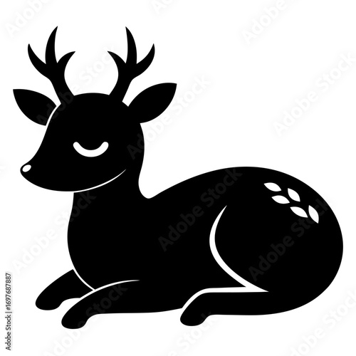 Black and white deer sleep vector on white background.