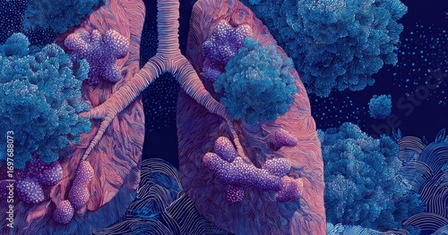 Diseased lungs, textured, vibrant colors