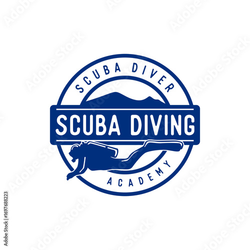 Circle Badge Logo for Scuba Diving Academy Recreation and Tourism Underwater Adventure